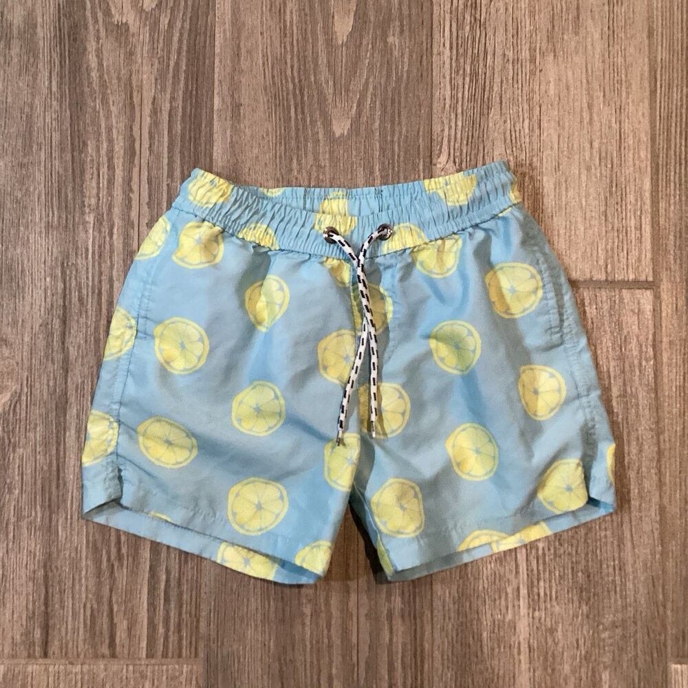Snapper Rock Boys 6 Lemon Slice Volley Style Board Shorts Light Blue Background